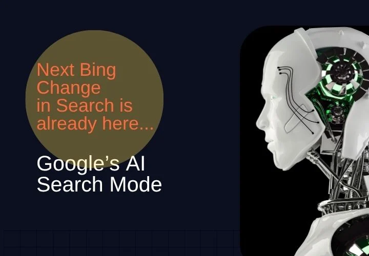 human like robot pic and google ai mode is seen as text printed on it